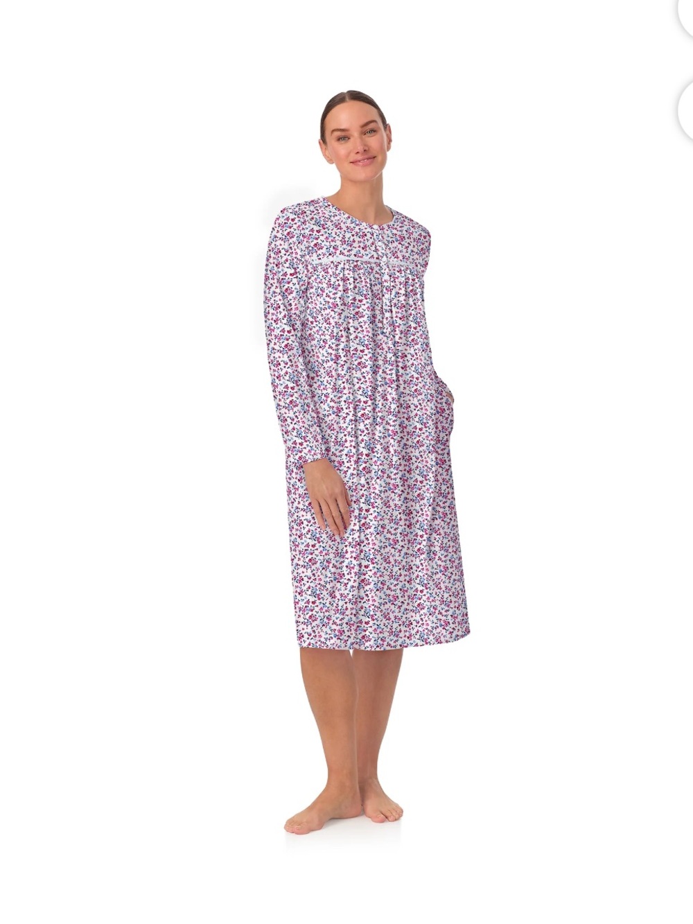 Aria Pink & White Floral Long Sleeve Nightgown